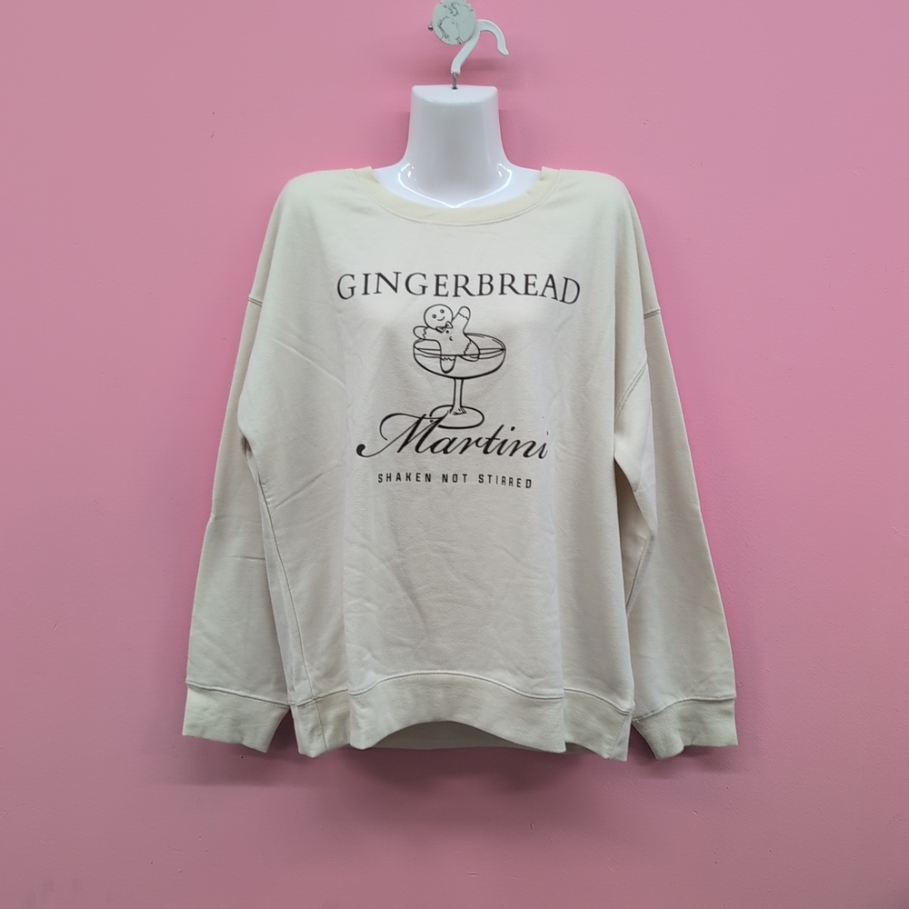 Francesca's Gingerbread Martini Printed Women's Sweatshirt Large Cream